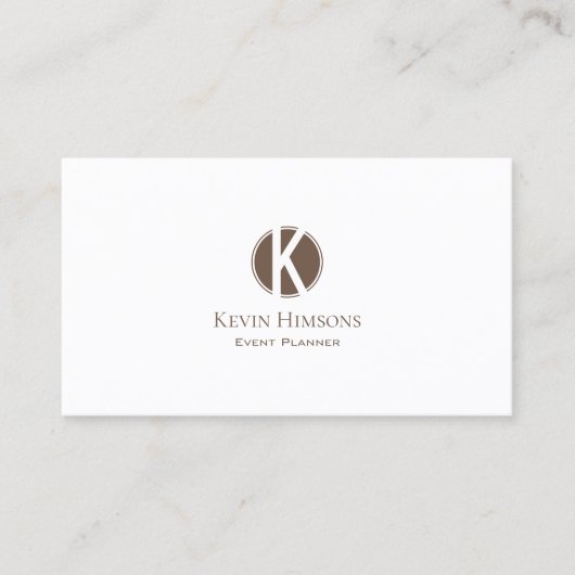 Elegant Plain White en Brown met Monogram Modern Visitekaartje (Voorkant)