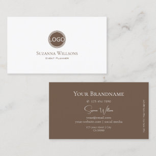 Elegant Plain White en bruin met Logo stijlvol Visitekaartje