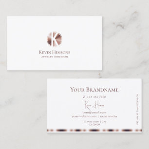 Elegant Plain White en Roos Gold met monogram Visitekaartje