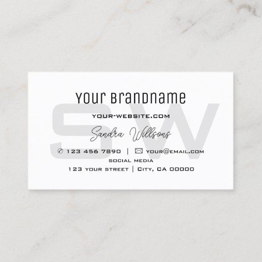 Elegant Plain White Simple & Moderne met monogram Visitekaartje (Achterkant)
