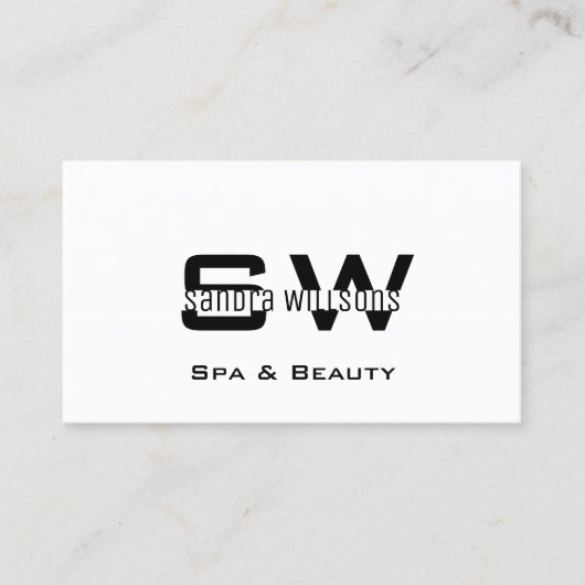 Elegant Plain White Simple & Moderne met monogram Visitekaartje (Voorkant)