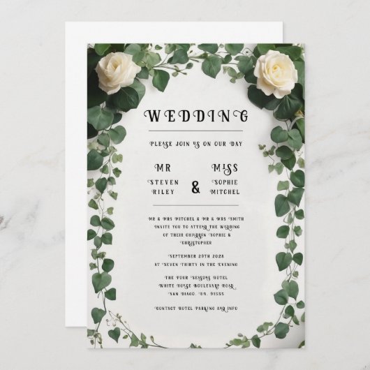 Elégant plan de table de Mariage Ivy et invitation (Devant / Derrière)