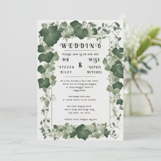 Elégant plan de table de Mariage Ivy et invitation (Debout devant)