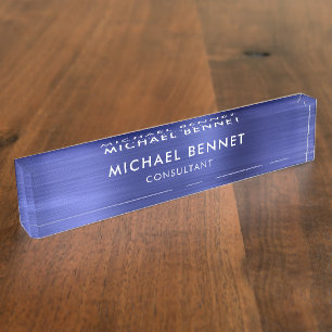 Élégant Plaque de Bureau Métallic Bleu Marine Prof