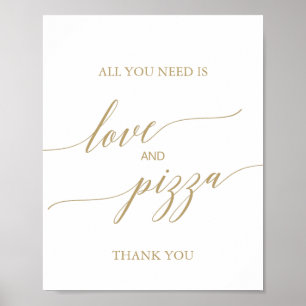 Elegant Platina Gouden Kalligrafie Liefde en Pizza Poster