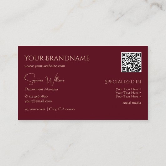 Elegant platine rode wijn met monogram en QR-code Visitekaartje (Achterkant)