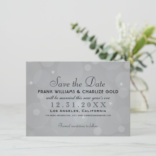 Elegant Platinum Grijs Bruiloft Save The Date (Staand voorkant)