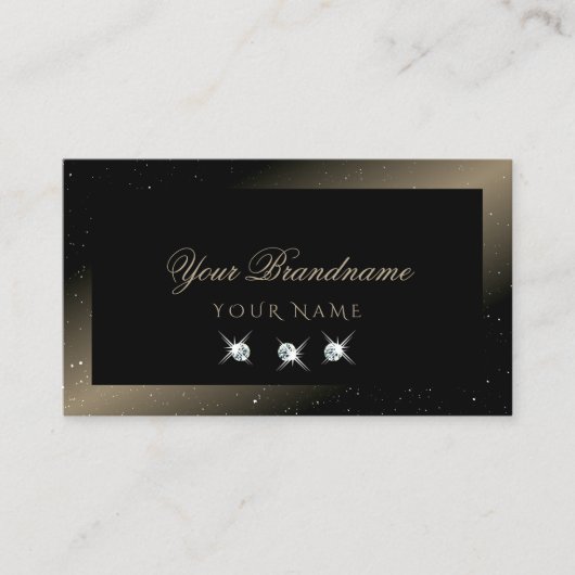 Elegant Platinum Zwart Sparkling Diamonds Modern Visitekaartje (Voorkant)