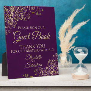 Elegant Plum and Gold Sign Ons gastboekhuwelijk Fotoplaat