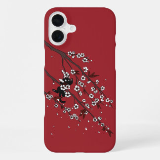 Elegant Plum Blossom en Black Cat iPhone 16 Plus Hoesje