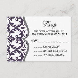 Elégant Plum Damask Coeur Wedt Carte RSVP
