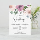 Elegant Plum Floral Wedding Invitation Kaart (Staand voorkant)