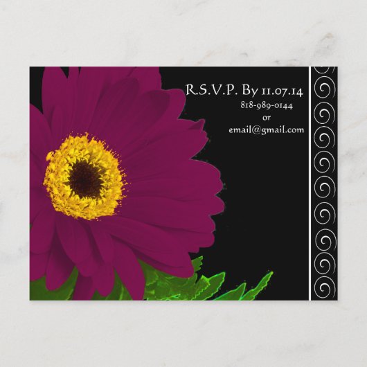Elegant Plum Gerber Daisy Wedding Invitation Uitnodiging Briefkaart (Achterkant)