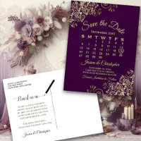 Elegant Plum & Gold Wedding Save the Date Calendar
