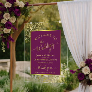 Élégant Plum Magenta Et Or Mariage Bienvenue