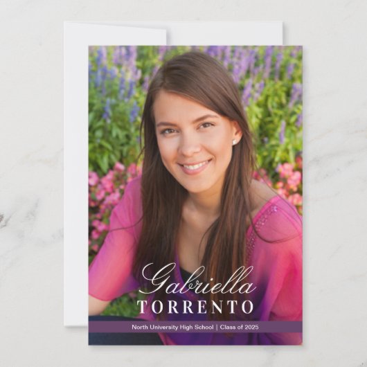 Elegant Plum Paars Custom Photo Graduparty Kaart (Voorkant)