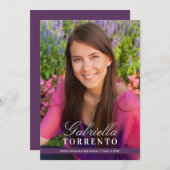 Elegant Plum Paars Custom Photo Graduparty Kaart (Voorkant / Achterkant)