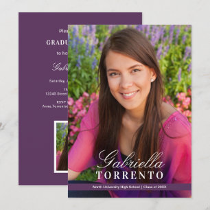 Elegant Plum Paars Custom Photo Graduparty Kaart