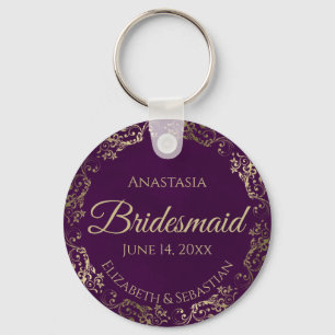 Elegant Plum Paars & Gold Bridesmaid Wedding Gift Sleutelhanger