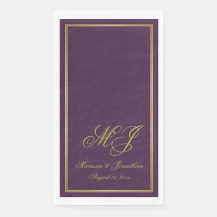 Elegant Plum Paars Gold Monogram Script Weduwschap Servet