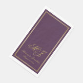 Elegant Plum Paars Gold Monogram Script Weduwschap Servet (Hoek)