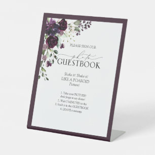 Elegant Plum Paars Mauve Floral Foto Guestbook Reclamebord Met Voetstuk