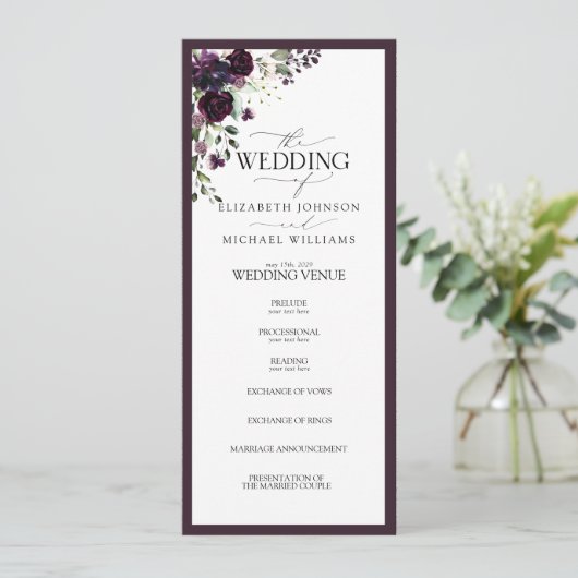Elegant Plum Paars Mauve Floral Waterverf Programma (Staand voorkant)
