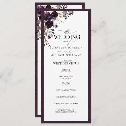 Elegant Plum Paars Mauve Floral Waterverf Programma (Voorkant / Achterkant)