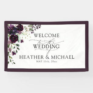 Elegant Plum Paars Mauve Floral Waterverf Script Spandoek