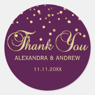 Elegant PLUM PAARS MAUVE Gold Weddenschap Hartelij Ronde Sticker