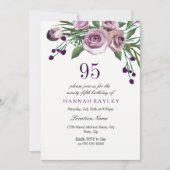 Elegant Plum Paars Roos 95th Birthday Invitation Kaart (Voorkant)