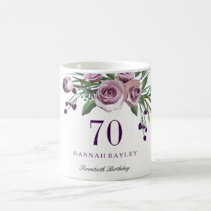 Elegant Plum Paars Roos Floral 70th Birthday Koffiemok