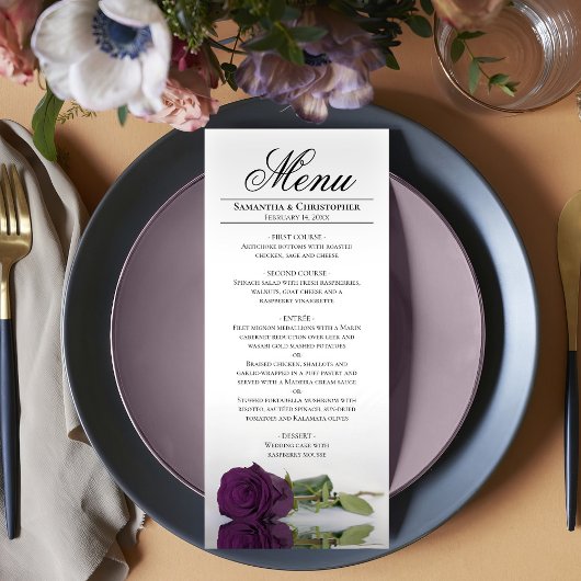 Elegant Plum Paars Roos Reflection Wedding Menu