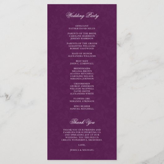 Elegant Plum Paars Simple Modern Wedding Programma (Achterkant)