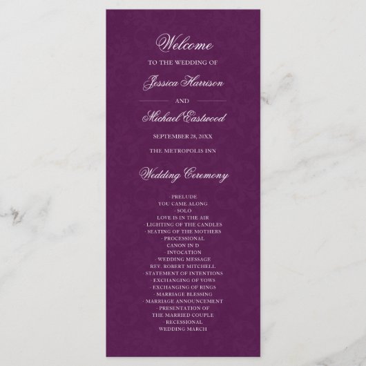 Elegant Plum Paars Simple Modern Wedding Programma (Voorkant)