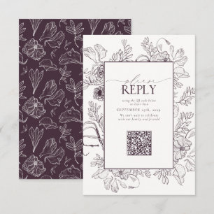 Elegant Plum Paars Wedding QR Code Gelieve te antw RSVP Kaartje