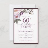 Elegant Plum Paarse Bloemen Script 60th Verjaardag Kaart (Voorkant)