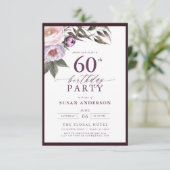 Elegant Plum Paarse Bloemen Script 60th Verjaardag Kaart (Staand voorkant)