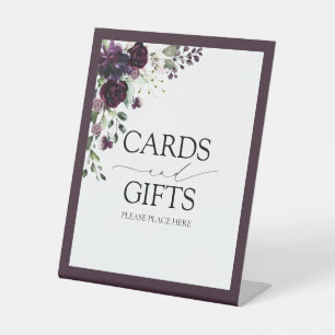 Elegant Plum Paarse Floral Kaarten & Gifts Reclamebord Met Voetstuk