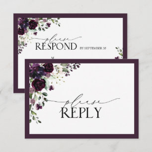 Elegant Plum Paarse Floral Waterverf RSVP Kaartje