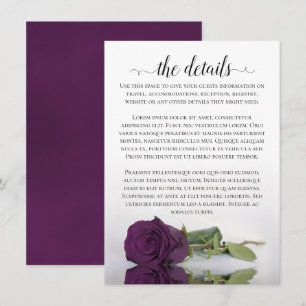 Elegant Plum Paarse Romantic Roos Wedding Details Informatiekaartje