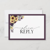 Elegant Plum Paarse Sunflower Waterverf RSVP (Voorkant)