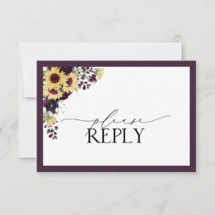 Elegant Plum Paarse Sunflower Waterverf RSVP Kaartje