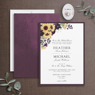 Elegant Plum Paarse Sunflower Waterverf Wedding Kaart