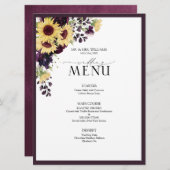 Elegant Plum Paarse Sunflower Waterverf Wedding Menu (Voorkant / Achterkant)