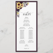 Elegant Plum Paarse Sunflower Waterverf Wedding Programma (Achterkant)