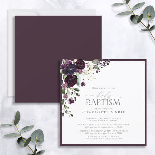 Elegant Plum Paarse Waterverf Floral Baby Baptisme Kaart