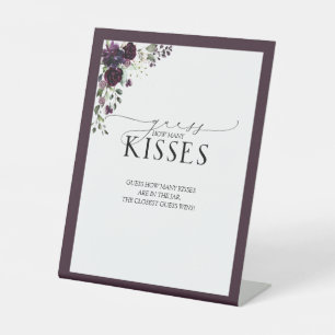 Elegant Plum Paarse Waterverf Hoeveel Kisses Reclamebord Met Voetstuk