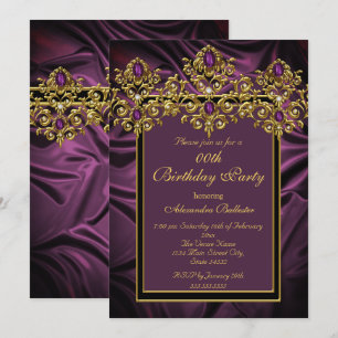 Elegant Plum Purple Birthday Silk Gem Gold Kaart