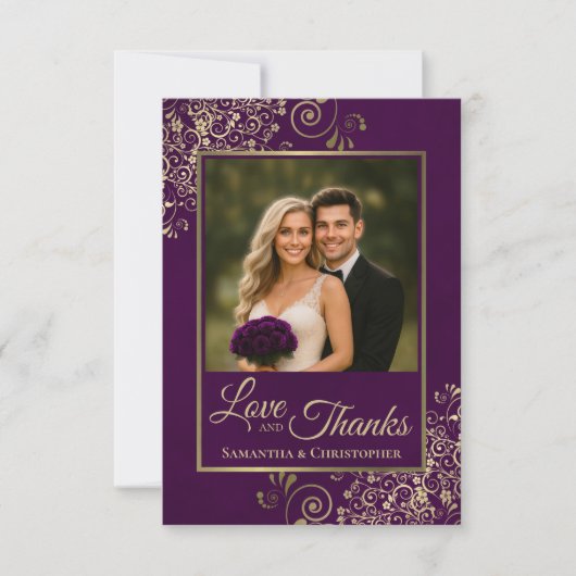Élégant Plum Purple & Gold Love & Merci Mariage (Devant)